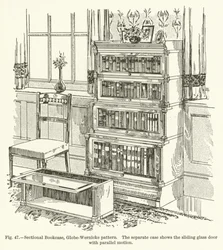 Bibliothèque sectionnelle, modèle Globe-Wernicke, le boîtier séparé montre la porte en verre coulissante avec mouvement parallèle