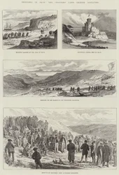 Croquis à Skye, agitation de la Ligue des terres des crofters (gravure)