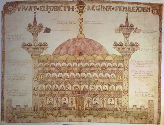 Représentation de Sainte-Sophie, Constantinople, avec un vers de Thomas Morgan