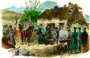 Conditions sociales en Irlande en 1848 expulsion des paysans (illustration london news du 16 décembre 1848)