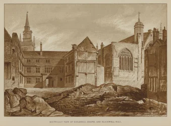 Vue sud-est de la chapelle Guildhall et de Blackwell Hall, Cité de Londres