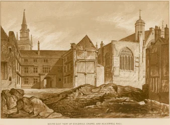 Vue sud-est de la chapelle du Guildhall et de Blackwell Hall, Londres