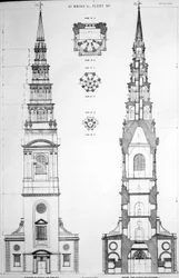 St. Brides, Fleet Street, élévation de l