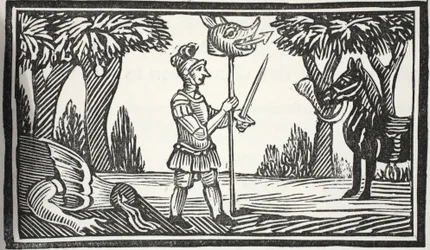 Saint George avec la tête du dragon, illustration de Chap-books du XVIIIe siècle par John Ashton, pub. 1882