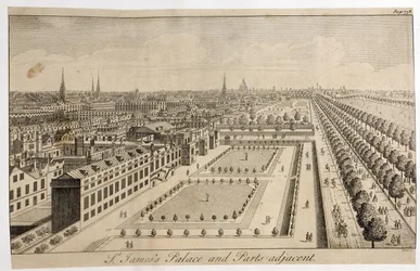 Palais de St. James et parties adjacentes, gravé par William Henry Toms (c.1700-50)