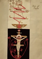 Dessins symboliques sur le couvercle du Pastos dans la voûte des Adeptes, c.1895