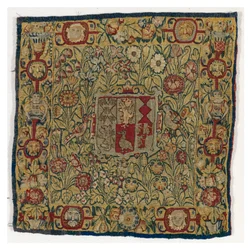 Housse de coussin en tapisserie représentant les armes de Sacheverell