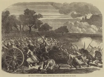La bataille de Weissenburg, lutte entre les troupes allemandes et les Turcos et Zouaves français (gravure)