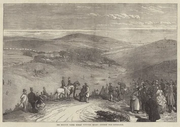 La revue des volontaires de Pâques à Brighton, lutte près de Rottingdean (gravure)