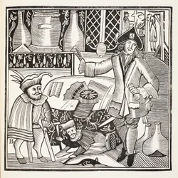 Le diable sur deux bâtons ou la ville déchaînée, illustration de Chap-books du XVIIIe siècle par John Ashton, pub. 1882
