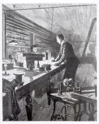 La lumière électrique, M. Edison (1847-1931) dans son laboratoire
