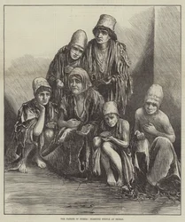 La famine en Perse, les gens affamés à Chiraz (gravure)