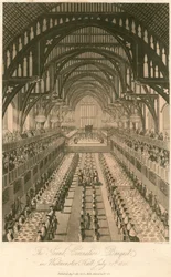 Le grand banquet de couronnement du roi George IV à Westminster Hall, le 17 juillet 1821