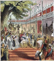 La Grande Exposition de Londres à Hyde Park en 1851. Grande Exposition de 1851. Un palais de verre fut construit à Hyde Park pour exposer en 1851 de nombreux objets provenant de différentes nations du monde