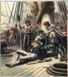 La guerre napoléonienne : la bataille de Trafalgar, le 21/10/1805, opposant la flotte franco-espagnole sous l