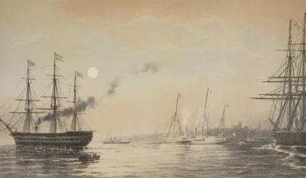 Le yacht royal au large de Margate le soir du 5 mars 1863, de A Memorial of the Marriage of Edward VII and Alexandra of Denmark, pub. 1864