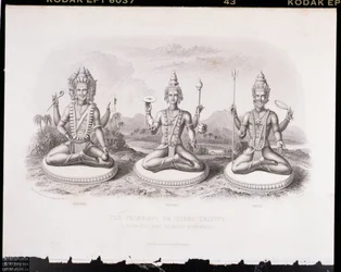 La Trimurti ou Trinité hindoue, gravée par A. Thorn, de Religion mondiale, publiée par A. Fullarton & Co.