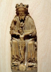 La Trinité Dieu tentant son fils Jésus sur la croix. Sculpture en albâtre de l