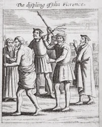 La discipline de John Florence, illustration des Actes et Monuments de John Foxe, neuvième édition, pub. 1684