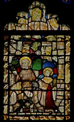 La fenêtre est représentant Saint François recevant les stigmates; musiciens anges dans le dais