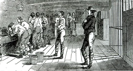 La salle de lavage sous les ponts - syndicalistes condamnés transportés en Australie, illustré dans Les Martyrs de Tolpuddle, publié par le Congrès des syndicats, 1834