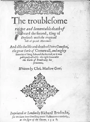 Page de titre pour Edward II par Christopher Marlowe, publié en 1598