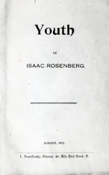 Page de titre de Youth, une collection de poèmes par Isaac Rosenberg, première édition 1915