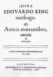 Page de titre de Justa Edouardo King naufrago ab Amicis moerentibus, amoris & ..., publiée en 1638