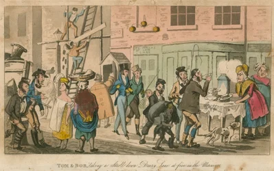 Tom et Bob se promenant dans Drury Lane à cinq heures du matin