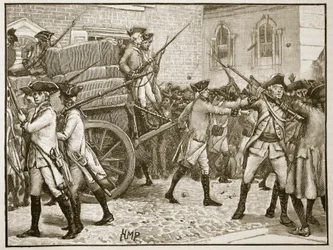 Troupes escortant le papier timbré à l