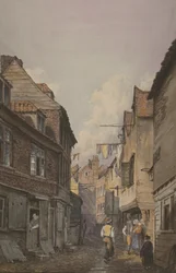 Vue de personnages dans Glean Alley, Bermondsey, vers 1825