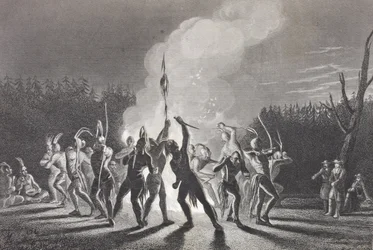 Washington et Fairfax à une danse de guerre indienne, 1748, de 