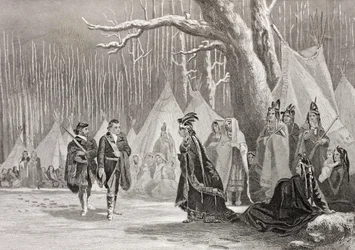 Washington et Gist visitent la reine indienne Alliquippa, de 