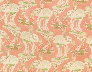 Nénuphars sur fond corail, design textile