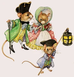 Souris victoriennes bien habillées se promenant