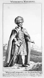 William Lithgow en costume turc, illustration de Wonderful Magazine, vers 1750-90