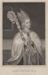 William de Wykeham, évêque de Winchester, fondateur du New College, Oxford (gravure)