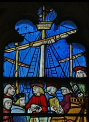 Fenêtre SaEw représentant une scène de la légende de Saint Nicolas : les navires de grain déchargent à Myra