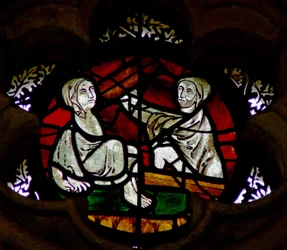 Fenêtre dans la salle capitulaire représentant une scène du Jugement dernier : résurrection des âmes