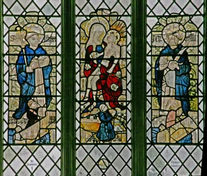 Fenêtre w4 représentant la Pietà avec Saint Dominique et Saint Pierre Martyr : petites figures de donateurs