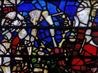 Fenêtre w6 représentant Saint Chad voyant un cerf avec le Christ crucifié entre ses bois