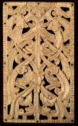 Relief en os anglais, vers 1125-50 : Anciennement reliure de Bible imprimée, 1552