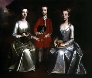 Portrait de famille de trois enfants, vers 1720