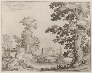 Paysage et rivière avec navires ancrés