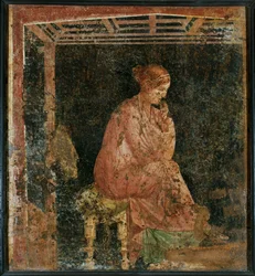 Femme assise de Pompéi, Italie (peinture murale)