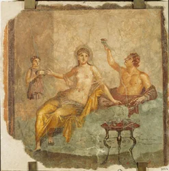 Scène de banquet : jeune homme et courtisane