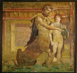 Chiron, le sage centaure, précepteur des dieux et des héros, apprend à Achille à jouer de la lyre.