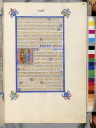 Pleine page : texte encadré avec initiale "U" historiée : Noli me tangere