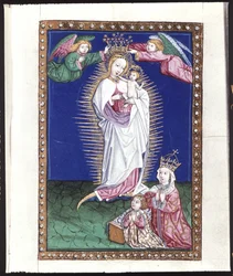 Pleine page : miniature : Madone dans une auréole, vers 1464 (tempera sur parchemin)