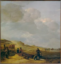 Les dunes avec pecheurs au premier plan - Dunes with fishermen in the foreground ...